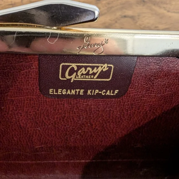 Vtg 80/90's Gary's Leather Brown Bifold Wallet Genuine Calf Leather Kiss Lock - Picture 11 of 14